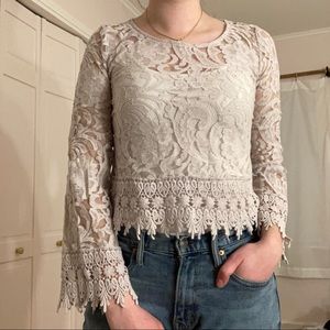 Lacy Gray Xhilaration Blouse w/ Fringe on Sleeves